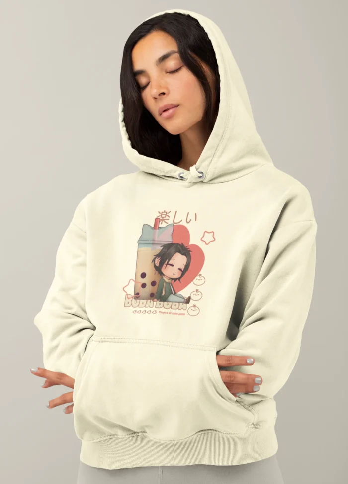 Oversized Hoodie with Chibi Anime Boba Tea Design for Womans - Image 3