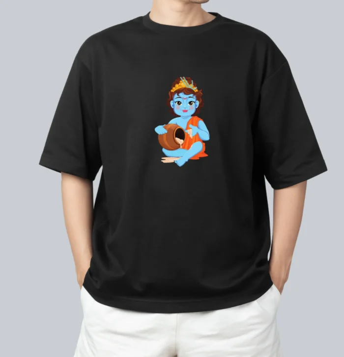 Playful Krishna Graphic Oversized T-Shirt – Black - Image 2