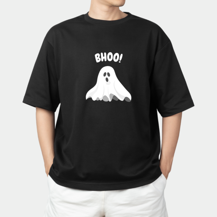 Spooky Style - Oversized “Bhoo!” Ghost T-Shirt - Black (BLACKED EDITION) - Image 2